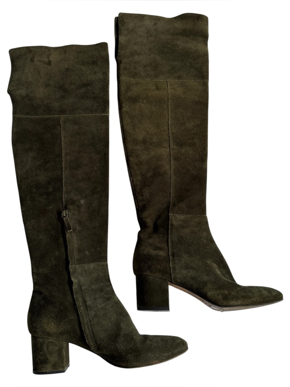 Club Monaco Green Suede Knee High Boots US 9 / 9.5 Block Heel Made Italy EU 39.5